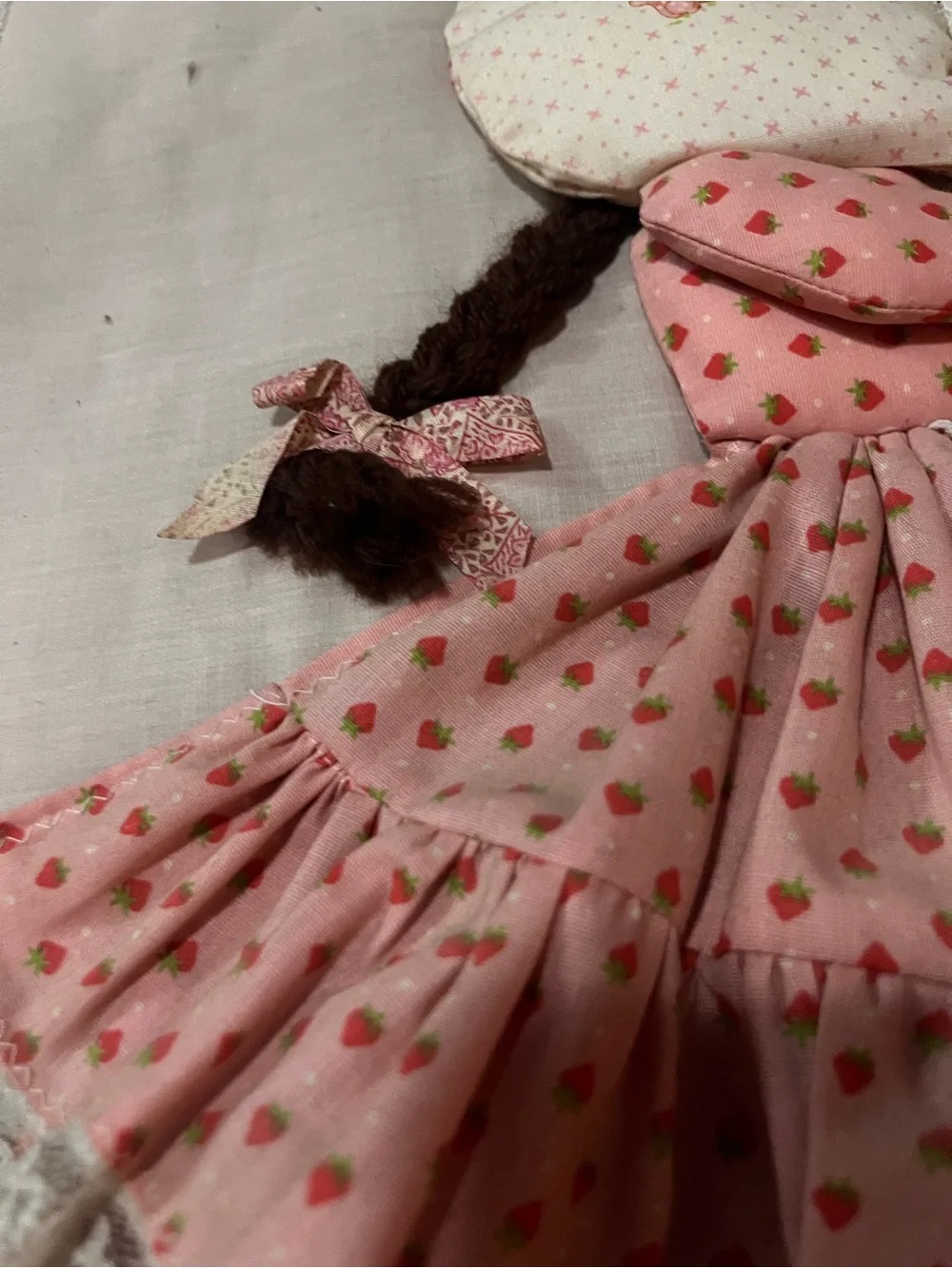 Rare Vintage handmade fabric appliqué, strawberry shortcake cutter quilt